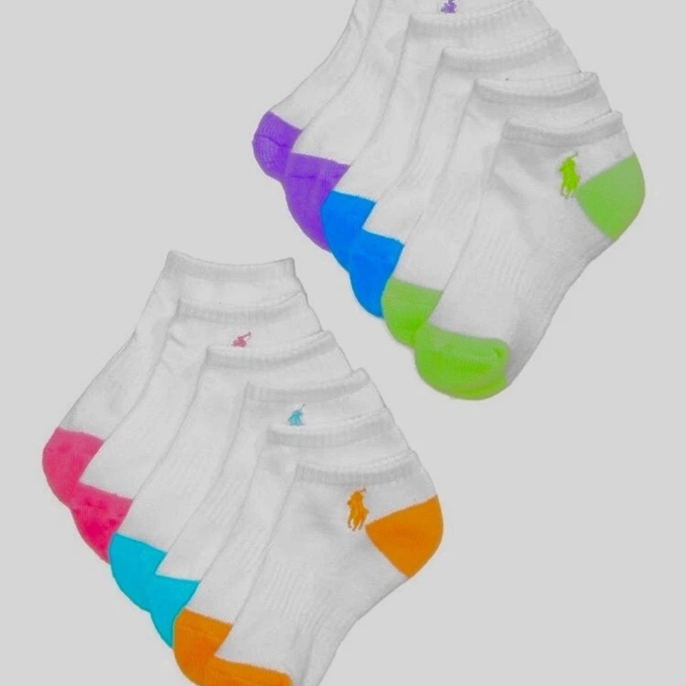 Polo by Ralph Lauren girls, no-show, white multicolor socks size 8–9.5